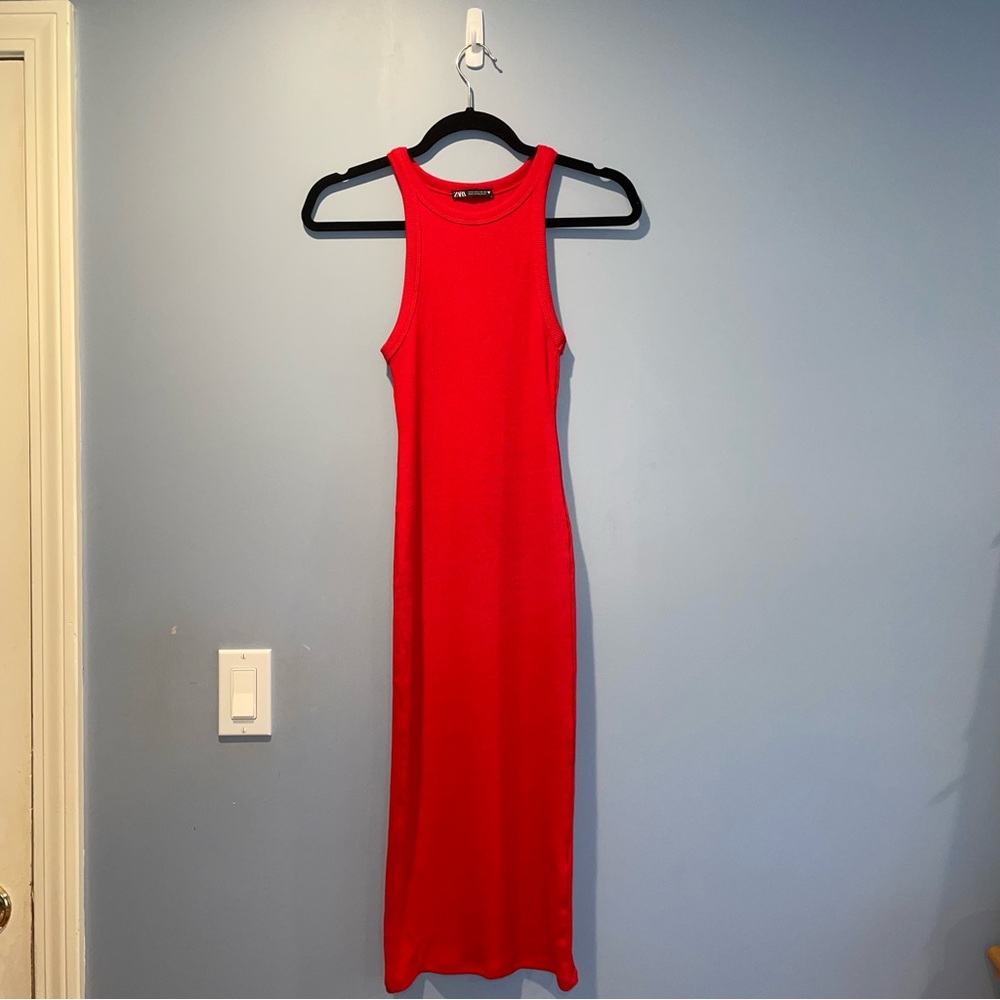 Zara New Red Racerback Midi Dress Size Small